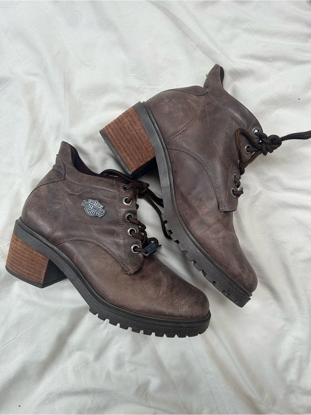 Harley-Davidson Women's Dark Brown Lace-Up Chunky Heel Boots